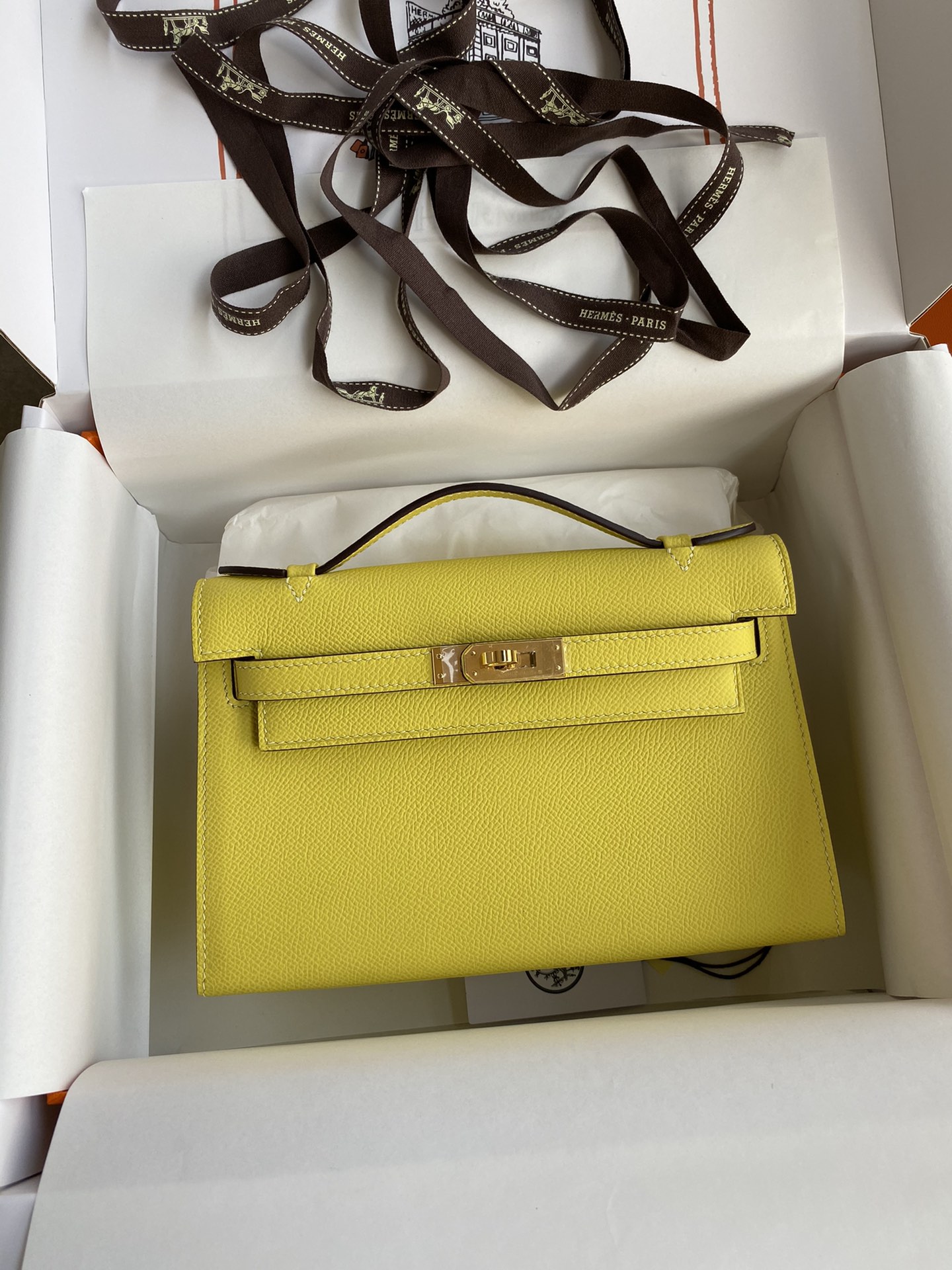 Hermes Mini Kelly Pochette 22cm Bag In Lemon Yellow Epsom Leather